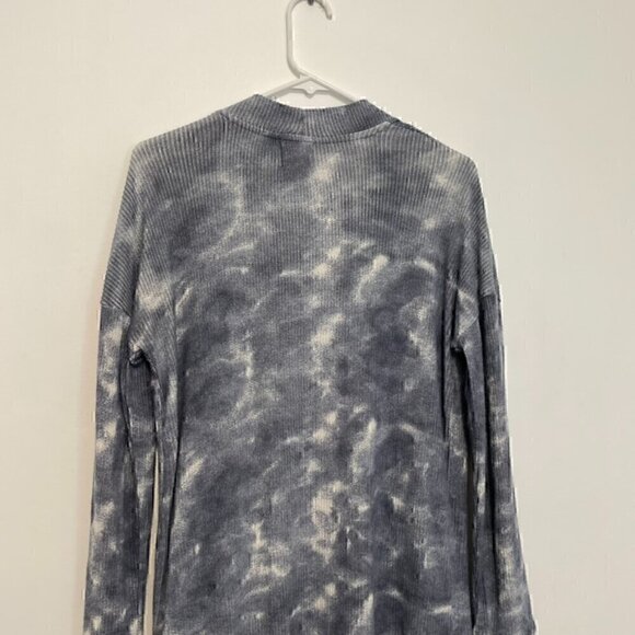 HIPPIE ROSE Blue Tie Dye Ribbed Knit Open Long Sleeve Boho Long Cardigan Sweater - Picture 12 of 13